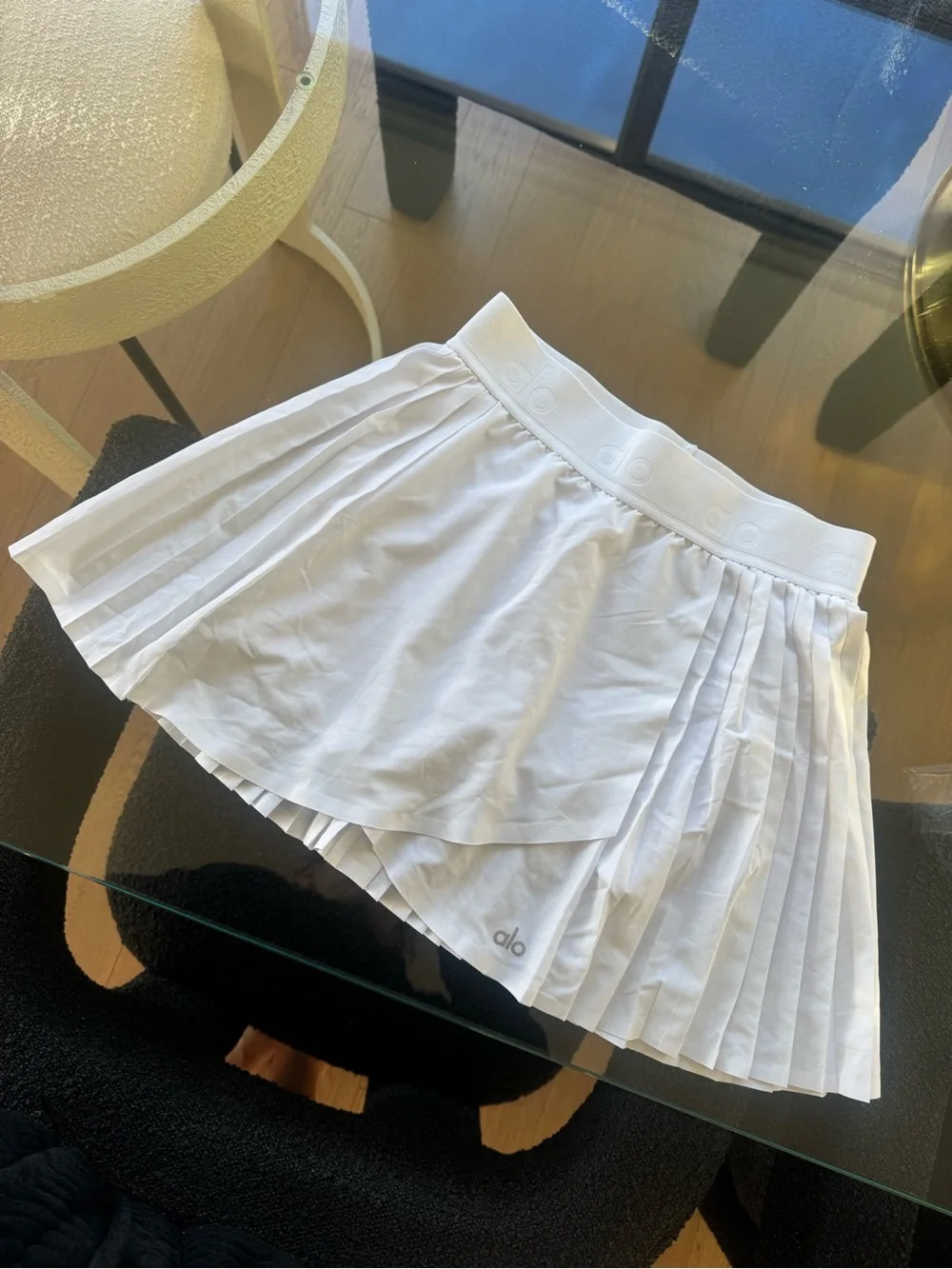 ALO Yoga White Pleated Circle Skirt